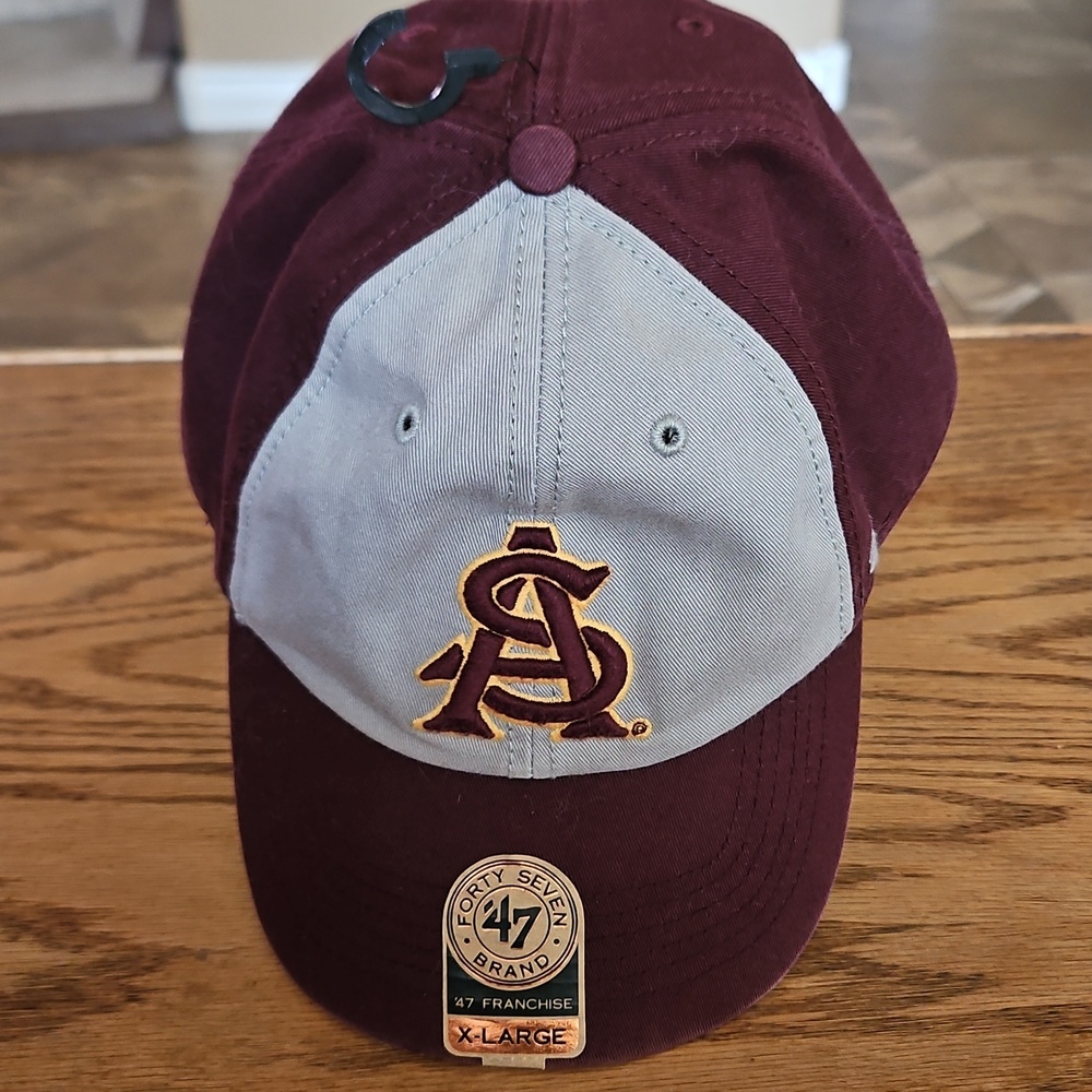 Arizona State Hat ASU Sun Devils Baseball Cap Semi Fit Canvas '47 Maroon Gray XL